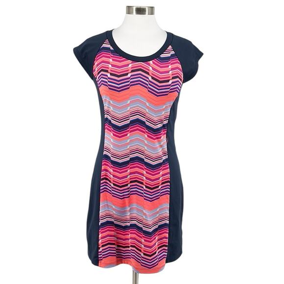 Title Nine Women’s Gidget 2.0 Navy Multi Stripes Short Sleeve Knit Dress Size S - Picture 1 of 12